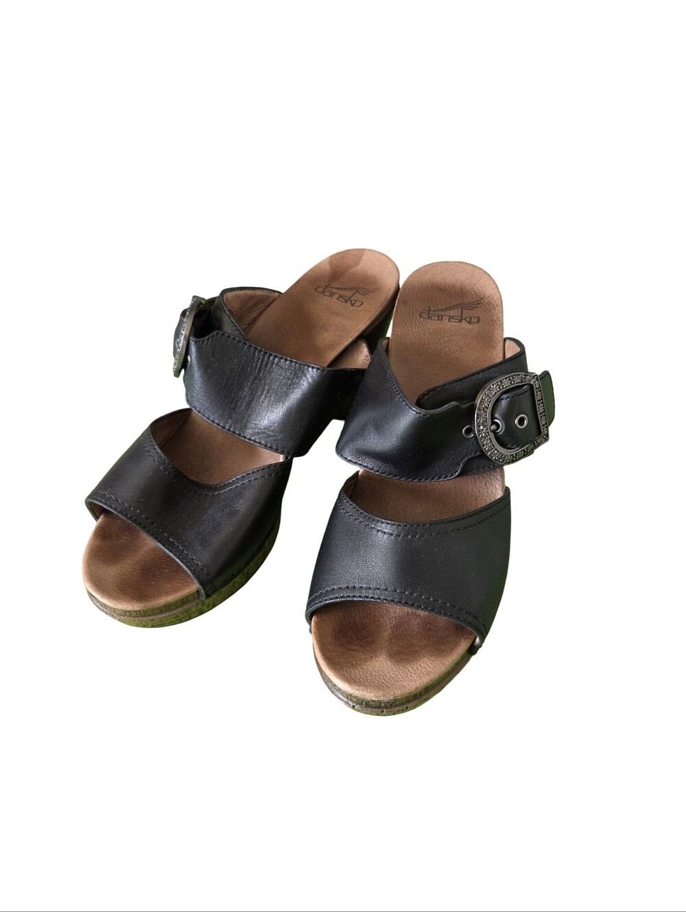 Dansko Sandals Chunky Wood Heel Slip On Leather Buckle Womens Size 39